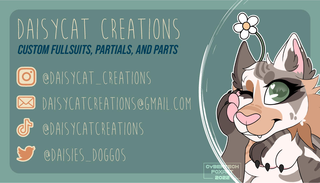 The back of Daisycat Creations&#39; business card. Included is the one illustration I made.